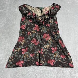 Vintage Lauren Ralph Lauren Top Womens XL Brown Floral Ruffle Fairy Cottagecore
